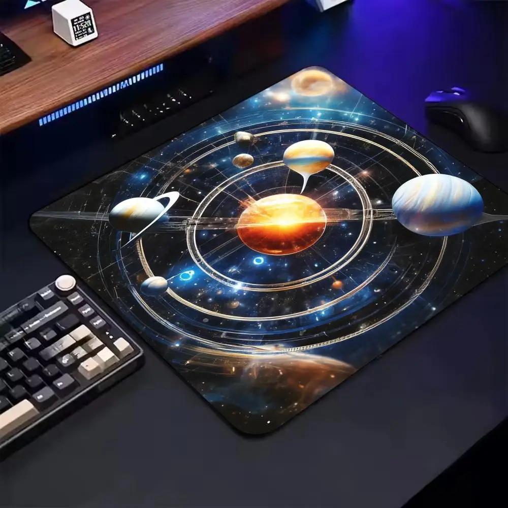 Square Mouse Pad Cosmic Galaxy Planet Space Print Stitched Edge Anti‑Slip Rubber Desk Mat for Gaming Working Home Office