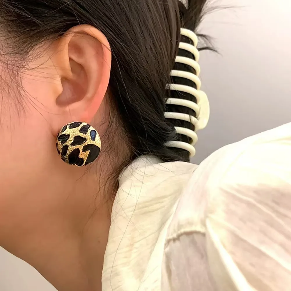 Boho Style Leopard Print Pattern Round Stud Earrings Mascot Ornaments for Women Trendy Accessories Valentine's Gift Wholesale