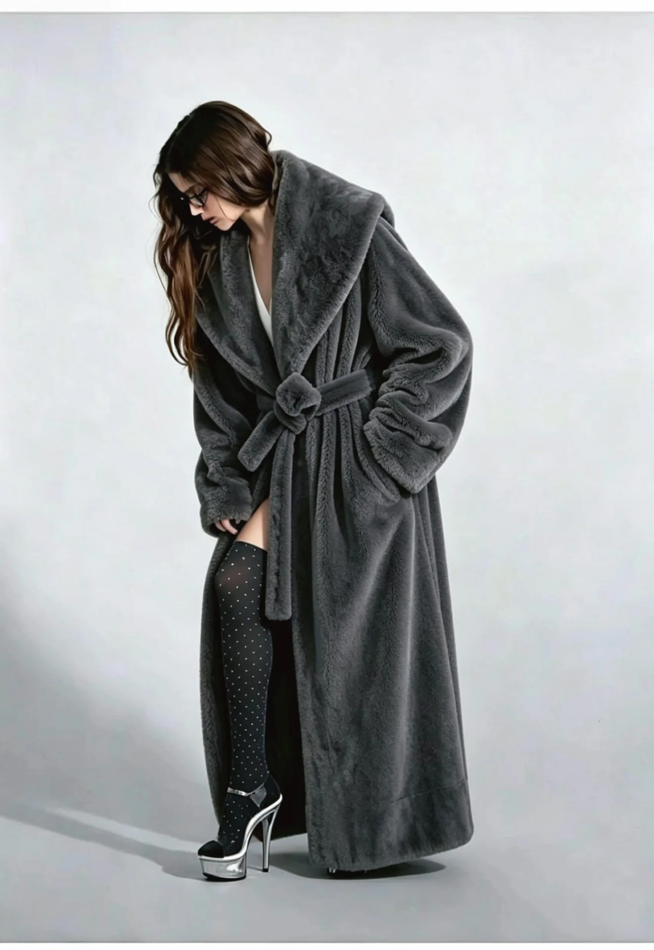 Long Coats Women Faux Fur Jackets Turn Down Collar Coat Thick Warm Y2k Streetwear Jacket Work Lace Up Tight Waist Autumn Winter