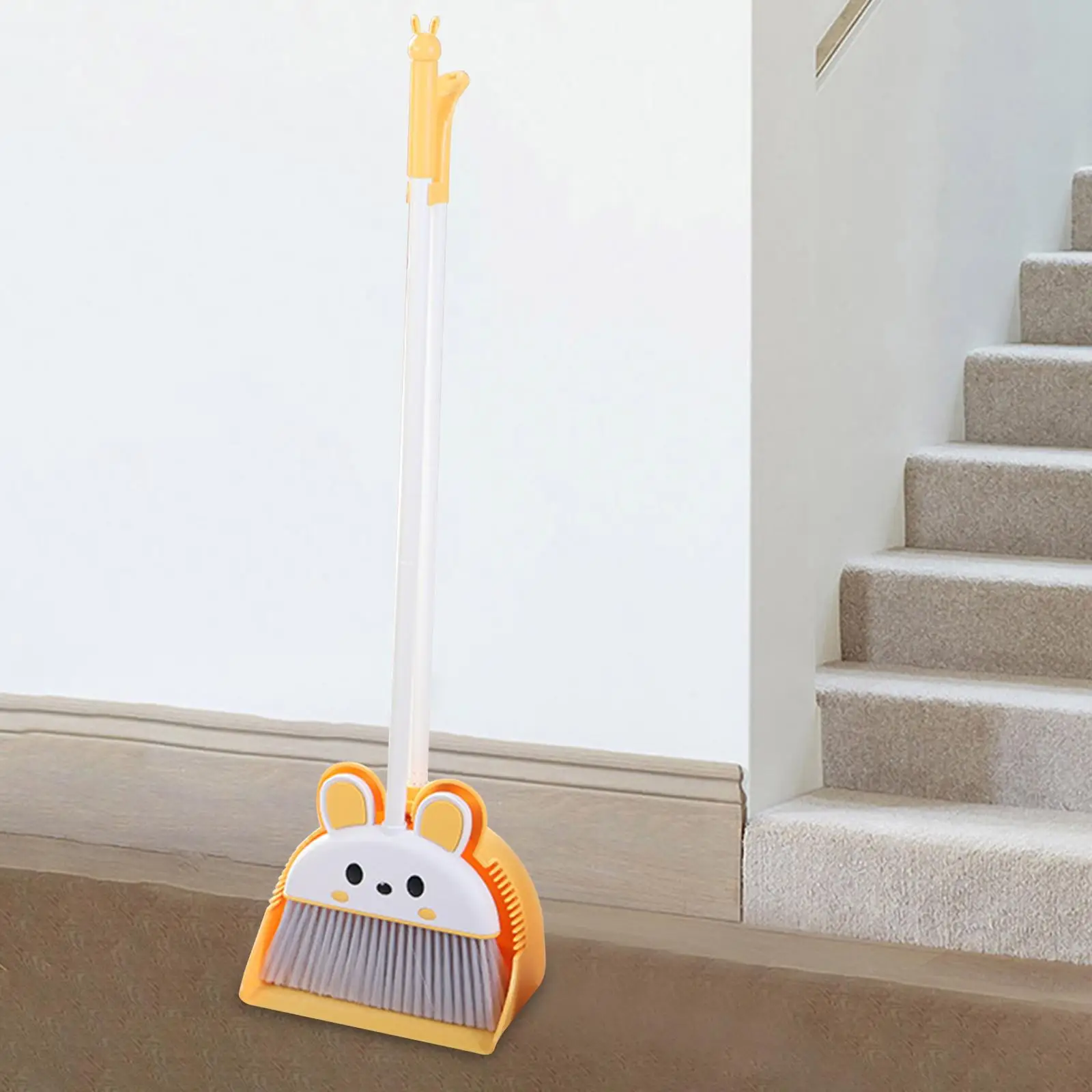 Dustpan Broom Combo Long Handled Broom Set Pet Hair Sweeping Broom Dense Bristles for Kitchen Indoor Outdoor Commercial Toilet