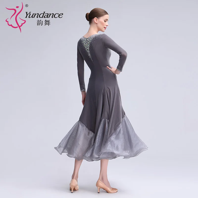 M-24045 Custom new international standard ballroom dance dress high quality grey velvet practice training dance dresses for sale