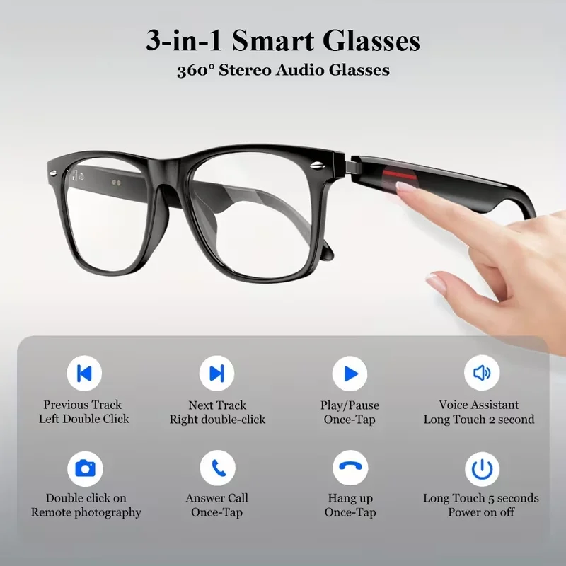 KOIPSSE Smart Glasses for Adults with Built-in Speaker Audio Technology Multifunctional Outdoor Sports High-Value Gift Item