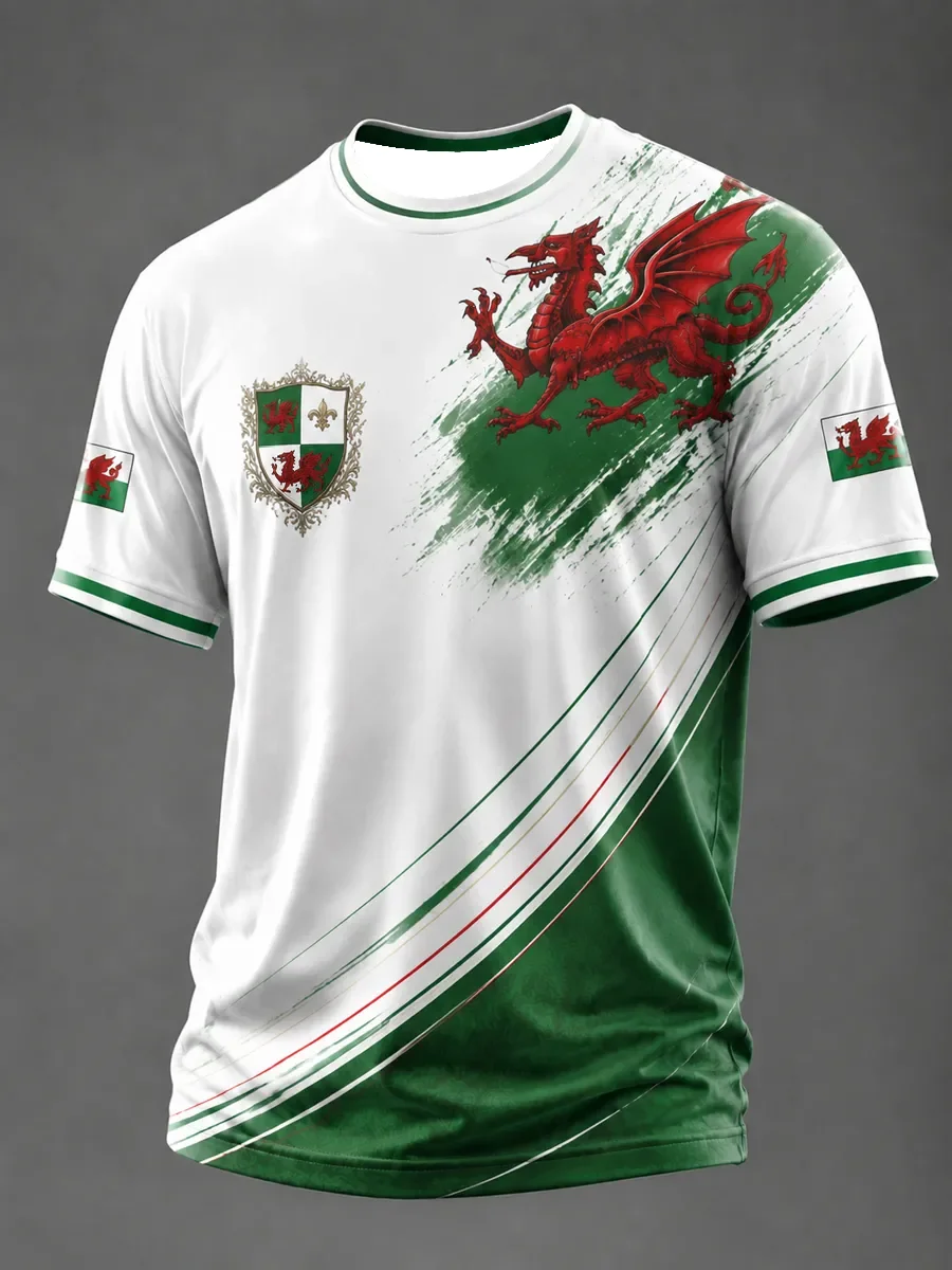 2027 Summer Men's Welsh Football Training Shirt 3D Printed Embroidery Breathable Quick-Drying Family Version T-Shirt Top Kids