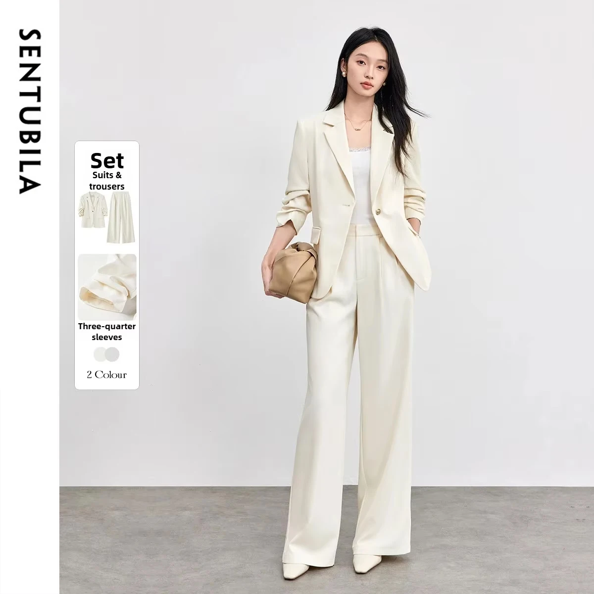 

SENTUBILA женские осенние брючные костюмы, новинка 2025, комплект из двух предметов для поездок на работу, пиджаки с рукавами три четверти, прямые длинные брюки 153ZE2582
