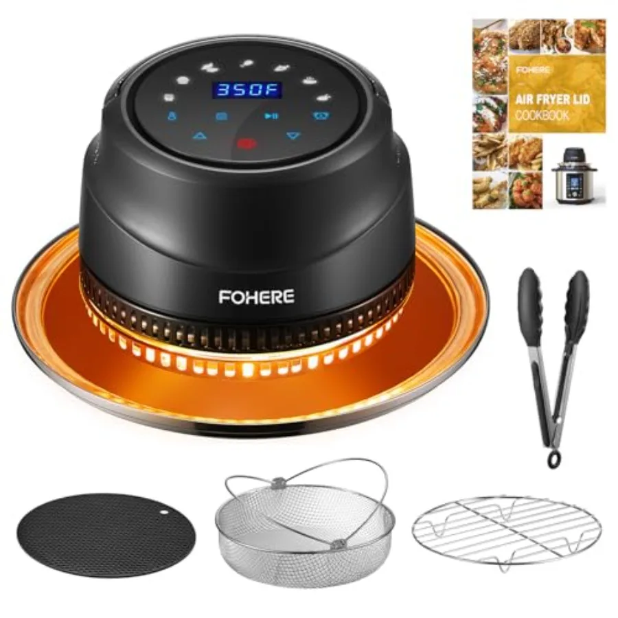 

Air Fryer Lid for Instant Pot 6Qt/8Qt, Stainless Steel, Black, 7-in-1 with LED Touchscreen, Converts Pressure Cooker in Seconds