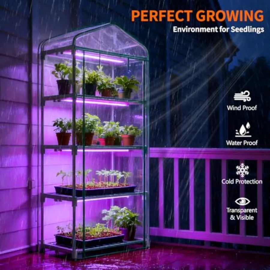 Indoor Greenhouse with Grow Light, 4-Tier Mini Greenhouse