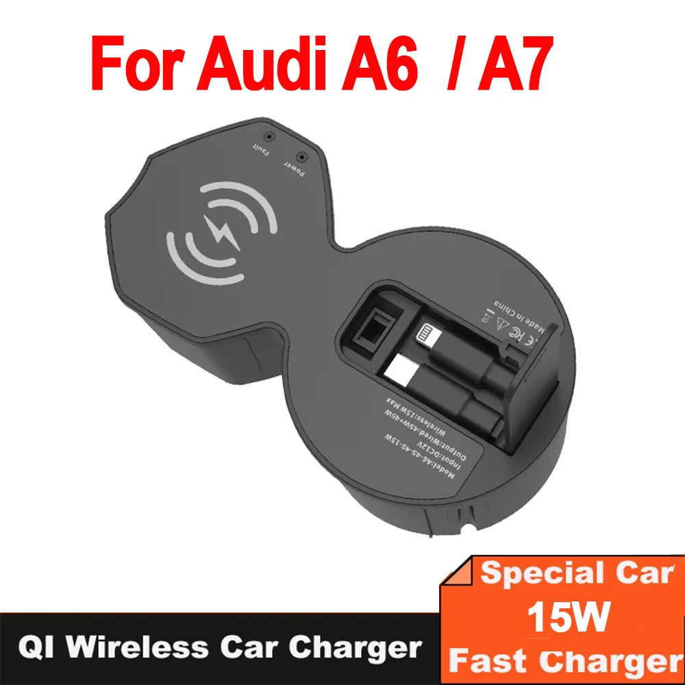 15W Car Wireless Charger Cigarette Lighter For Audi A6/A7/S6/S7/RS6/RS7 USB Fast Charging