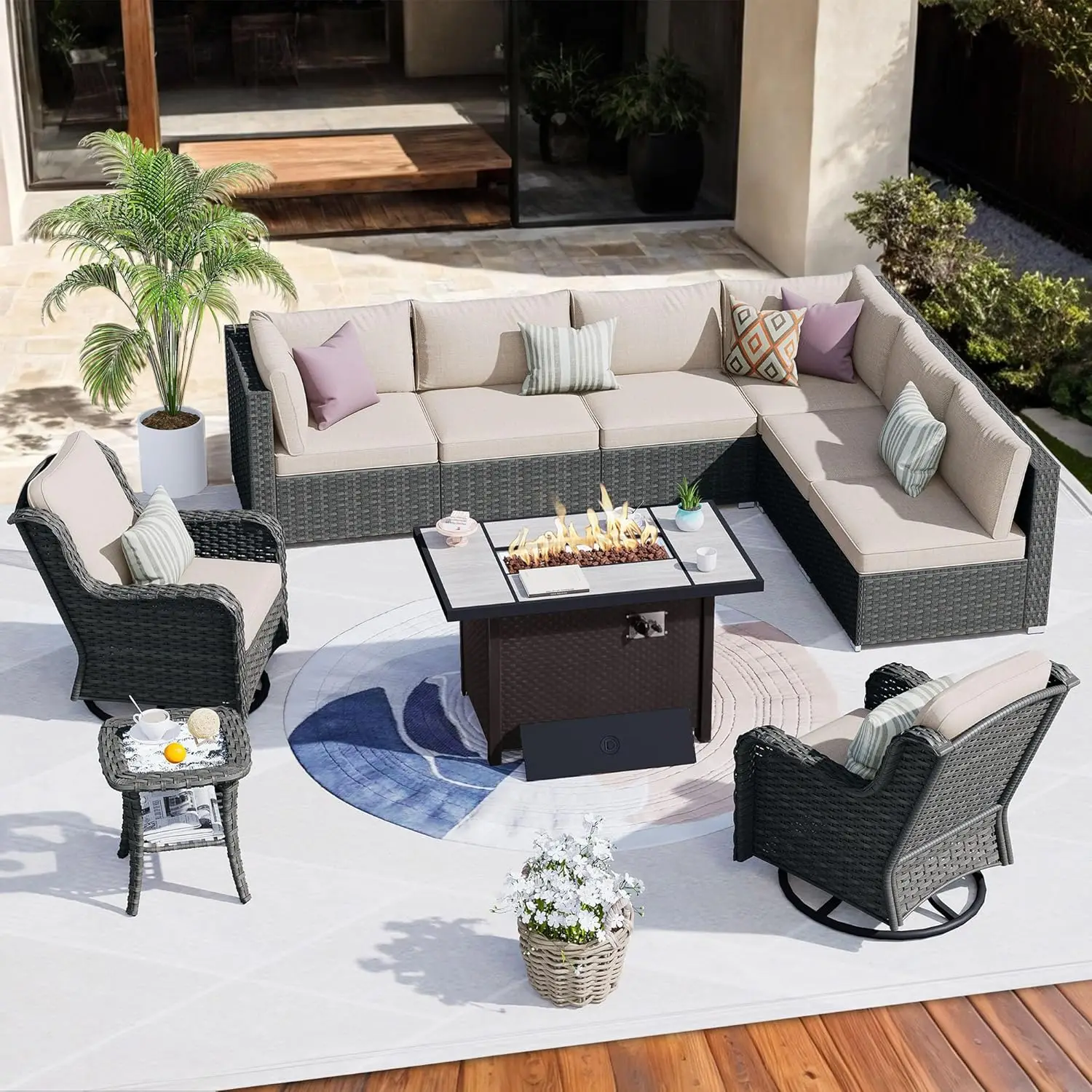 

Outdoor Patio Furniture Set with Fire Pit 10 Pieces Patio Set with Fire Pit Wicker Outdoor Furniture with Fire Pit, Customized