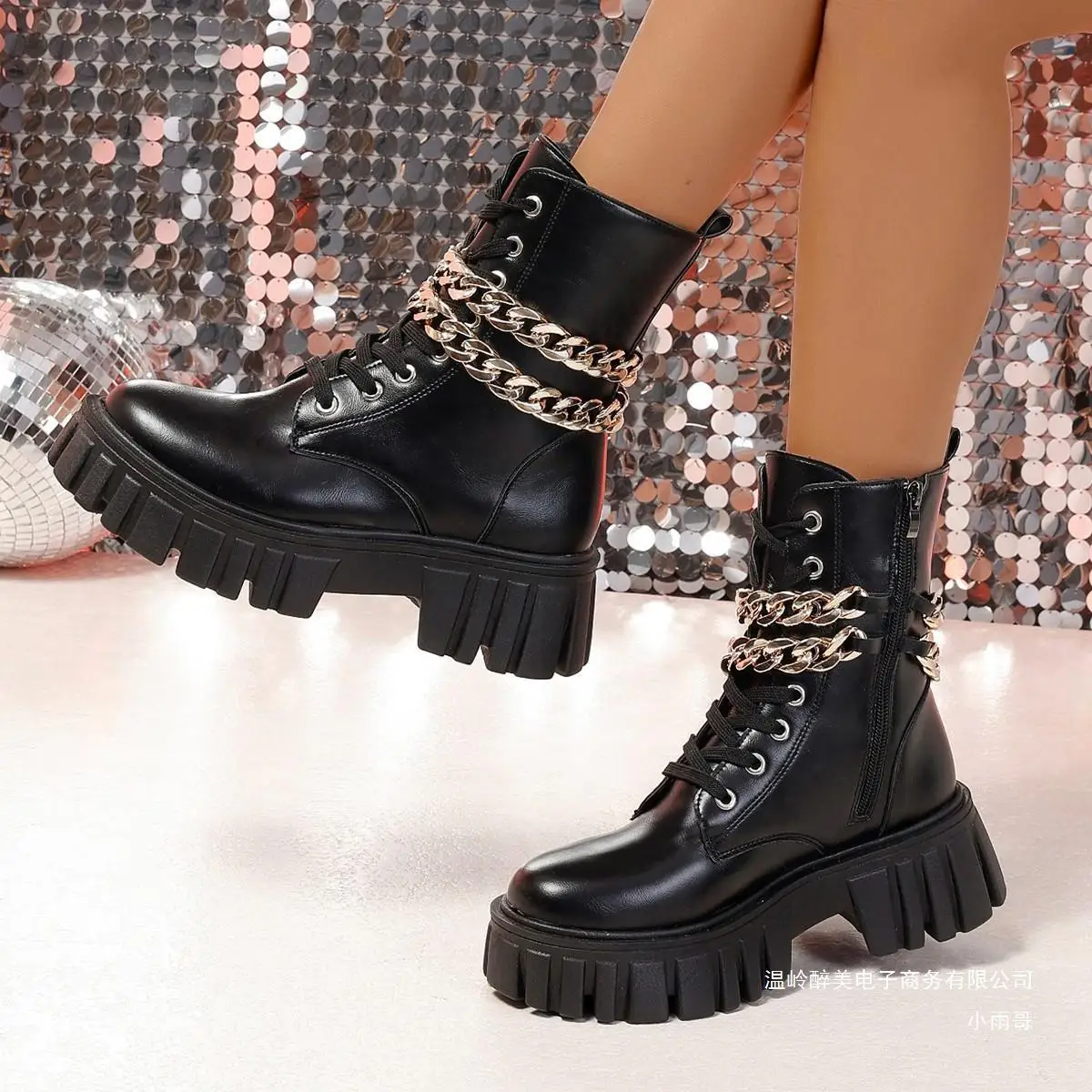 

Ankle BootsThick Bottom Short Platform Women Boots Black Motorcycle Women Shoes Side Zipper Winter New Martin Retro Gothics Boot