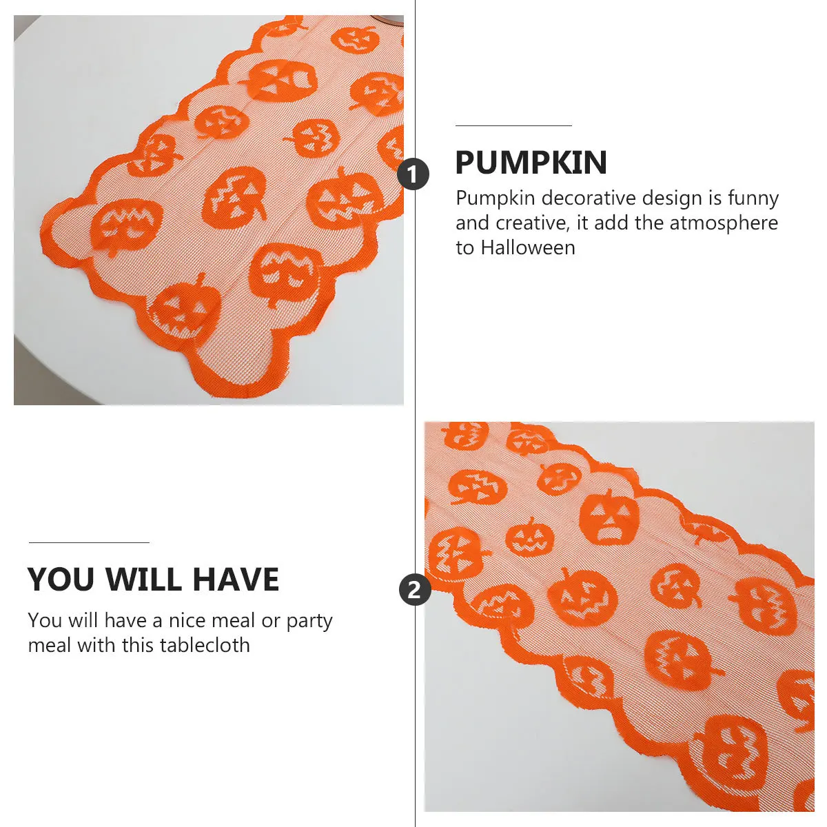 

Pumpkin Pattern Halloween Table Runner Polyester Lace Rectangular Vintage Knitting Table Cover For Party Decoration