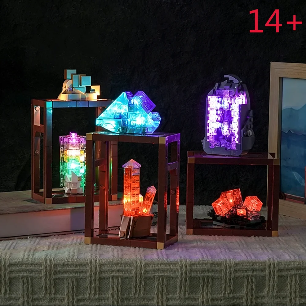 

Набор строительных блоков MOC «Кристаллы и драгоценные камни» 2026, коллекция минералов, прозрачные частицы, 880 деталей, игрушка для мальчиков и девочек