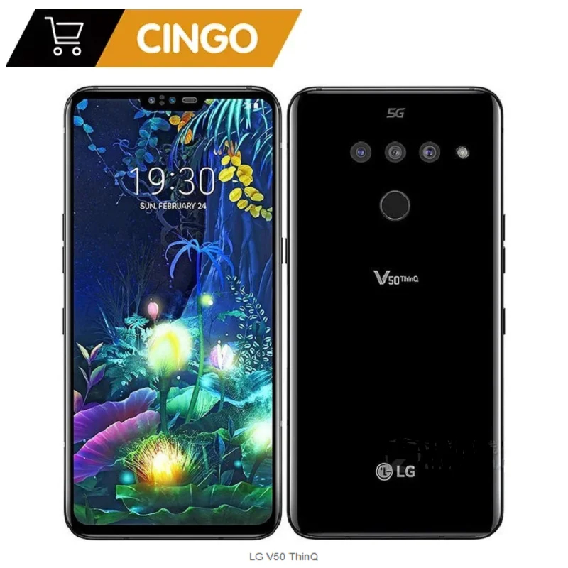 الأصلي فتح LG V50 V500N ThinQ 6.4 بوصة 6GB RAM 128GB ROM 16MP ثلاثة كاميرا خلفية بصمة الهاتف ثنائي الشاشة لعبة الهاتف HD