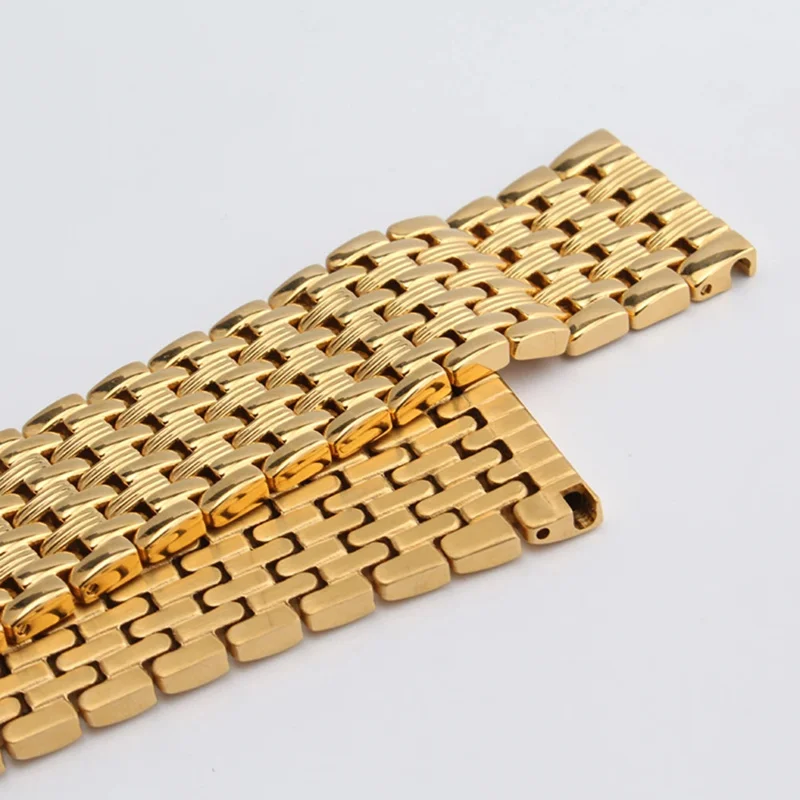 Ремешок для часов, браслет из натуральной нержавеющей стали, 14 мм, 16 мм, 18 мм, 20 мм, 22 мм, мужской ремешок для наручных часов, аксессуары, складная пряжка, ремешок для часов, ЗОЛОТОЙ