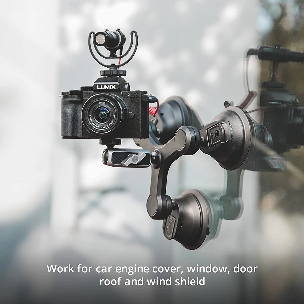 PGYTECH Car Three-Arm Strong Suction Cup Mount 360 Degree Adjustable for Action Cameras GoPro Insta360 Action Camera Phone Clamp