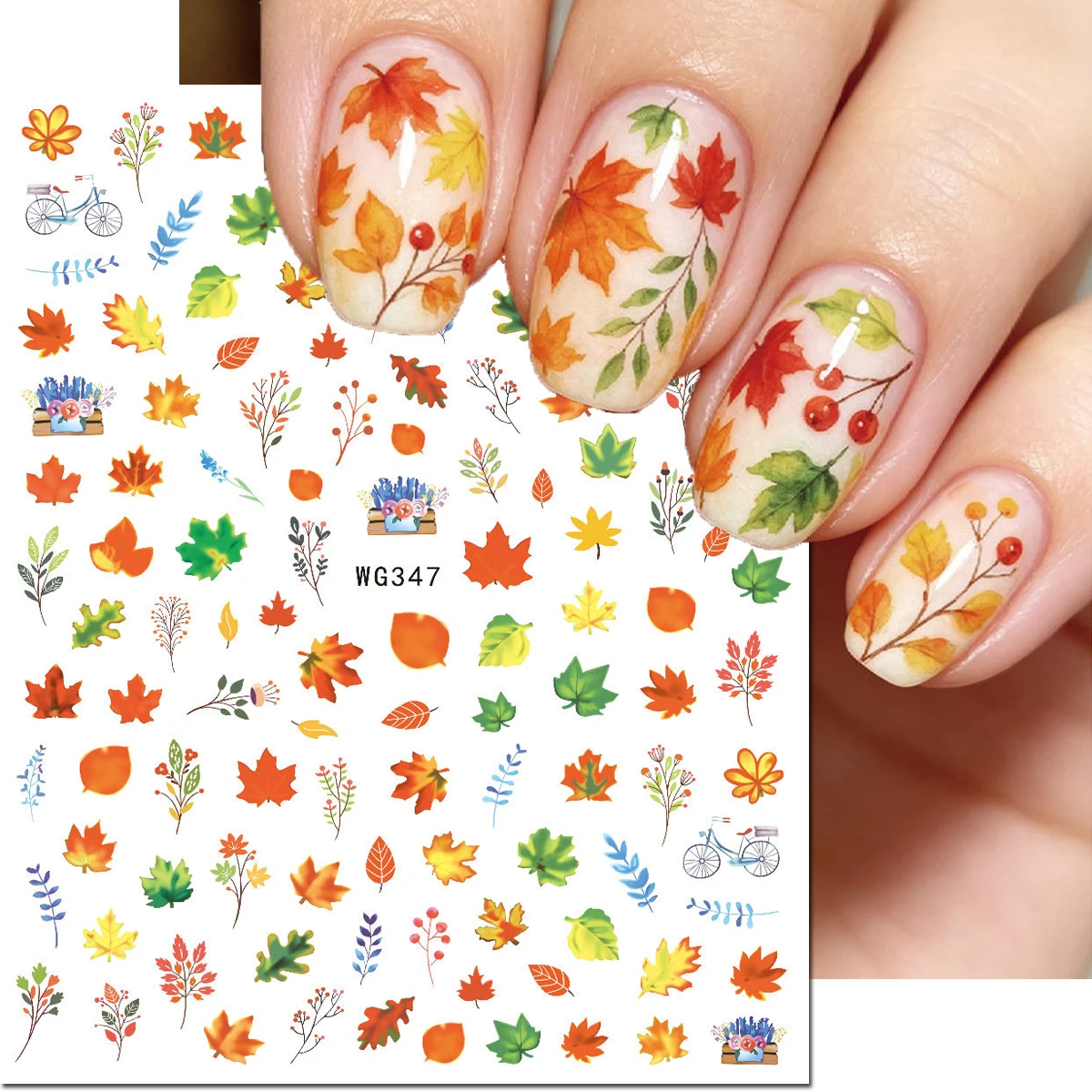 1-Sheet Autumn Fall Red Maples Leafs Winter Gold Leafs 3d Self-adhesive Nail Stickers Nail Decals For Nails Tips Decorations