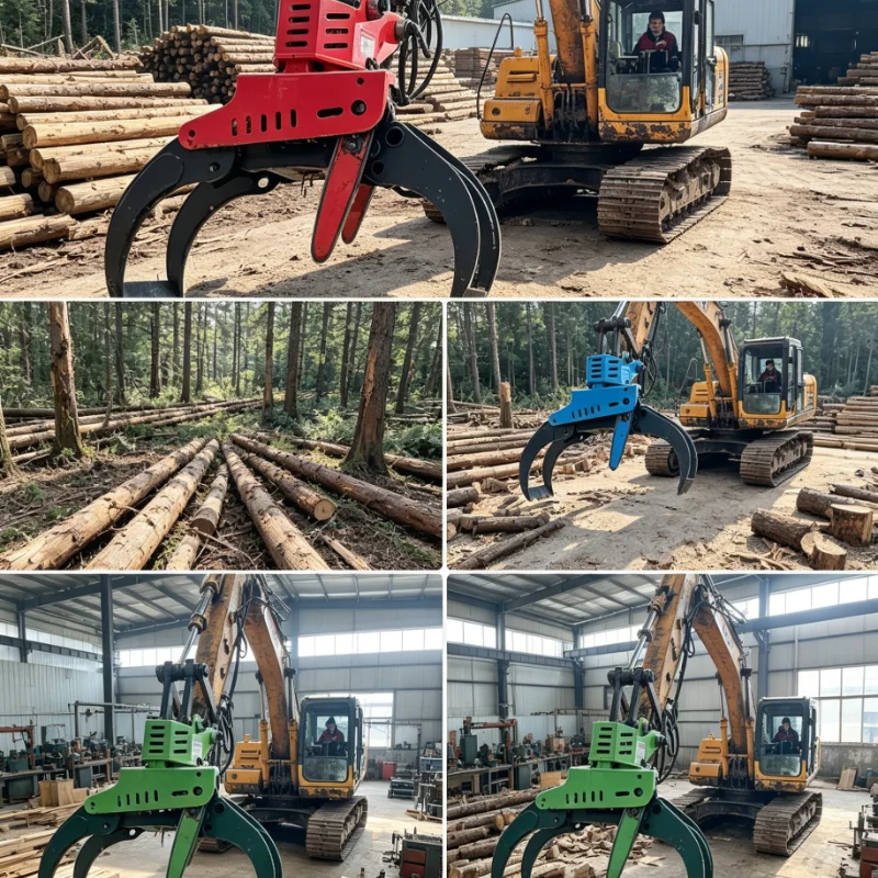 Customized forestry log grapple saw rotator hydraulic timber shear heavy duty cutter wood grab tool
