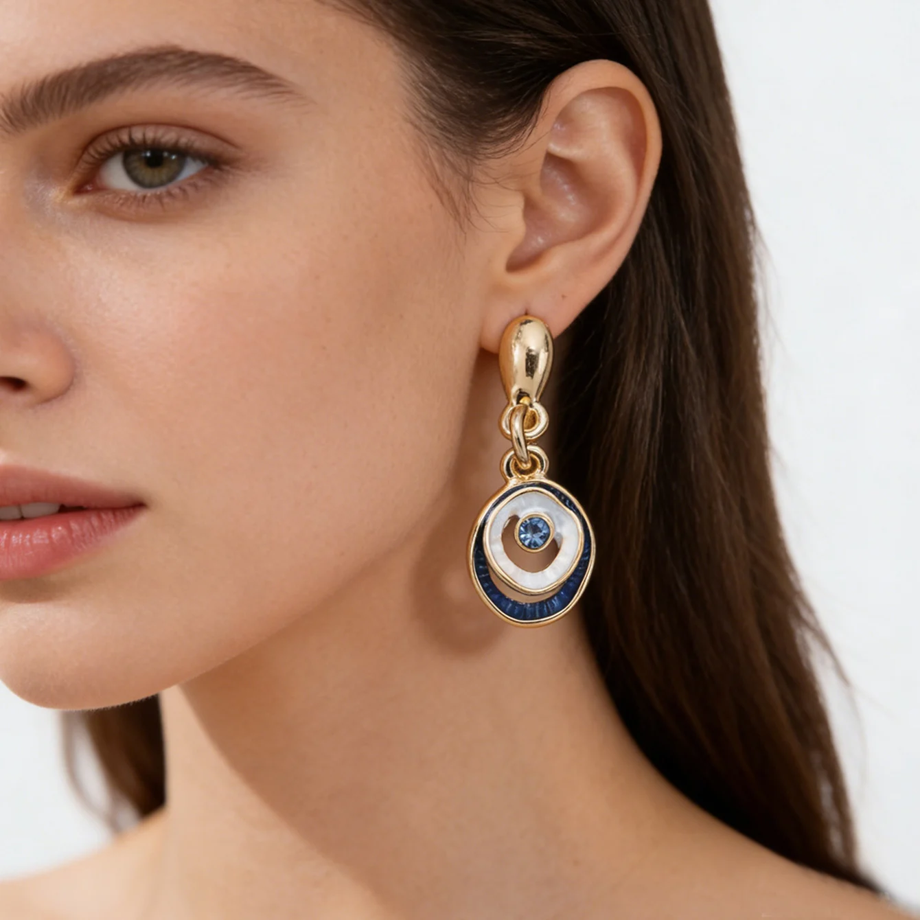 Fashion Evil Eye Drop Earrings For Women Accessories Blue White Enamel Rhinestone Dangle Earring Daily Party Jewelry Gift