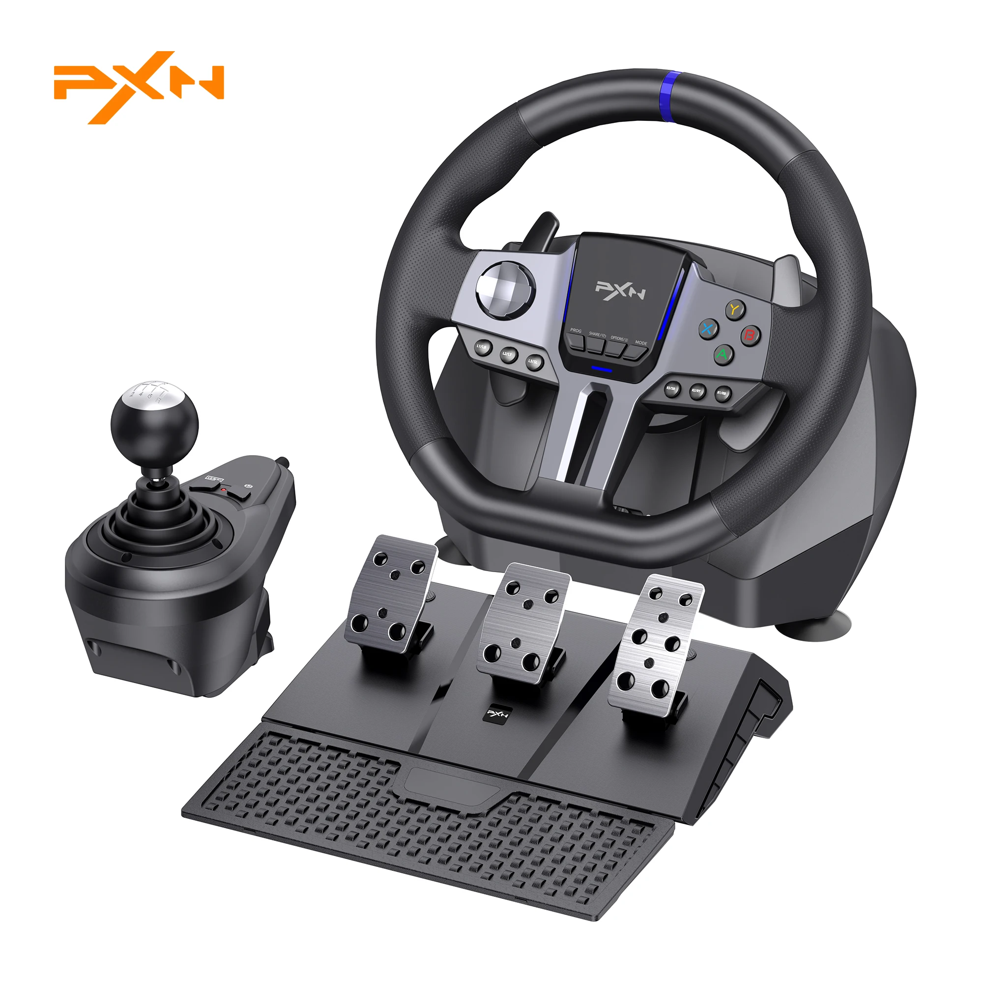 Volant de course PXN V9 GEN2 pour PC/Xbox/PS4, 270° ° /900 ° Ensemble de 3 pédales Hall, levier de vitesses H, double palette, RGB, application
