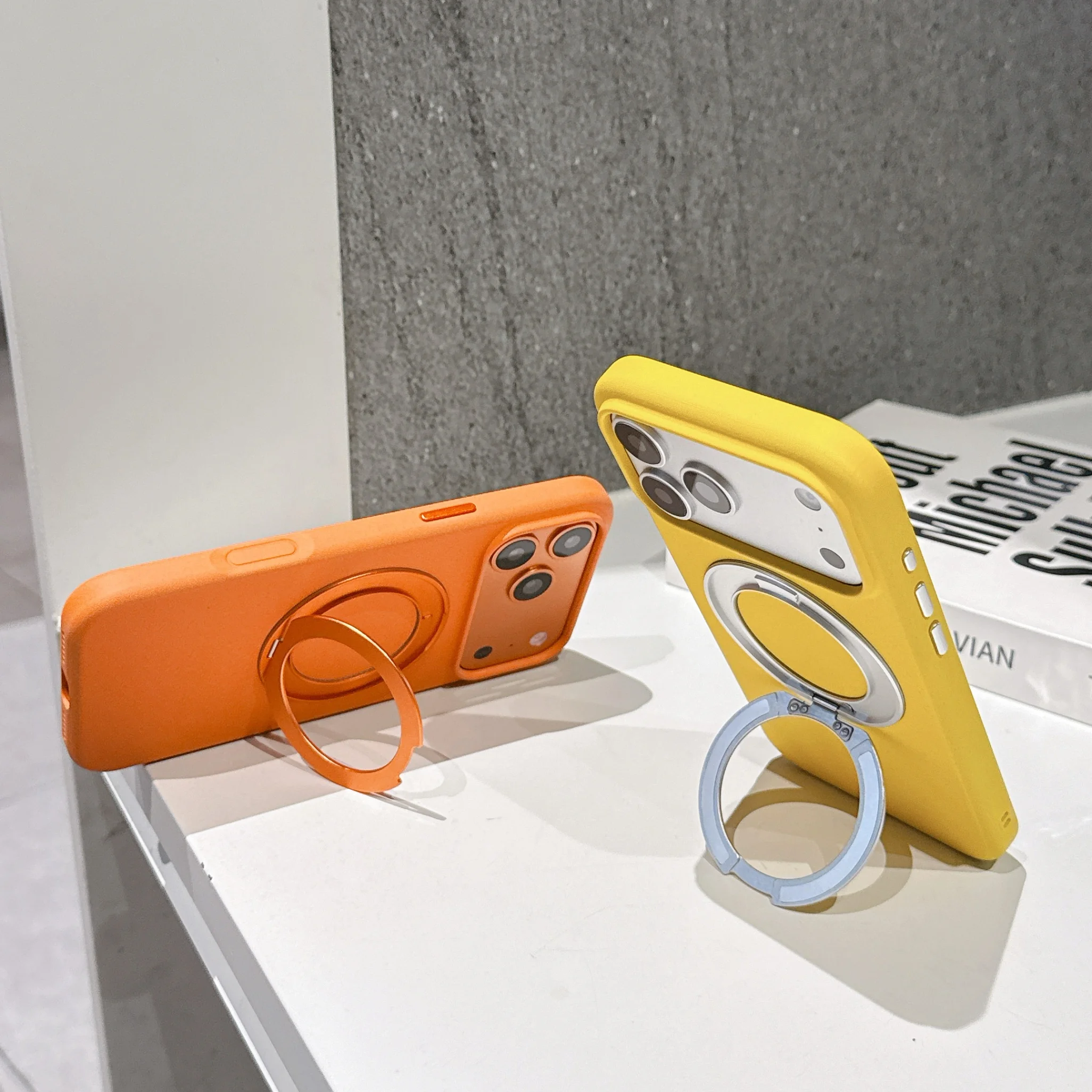 

For iPhone 17 PM/17Pro/17 New Rock Sand Skin Case,Built-in Magnetic 360° Rotating Stand,Simple&Dirty-Resistant Protective Cover