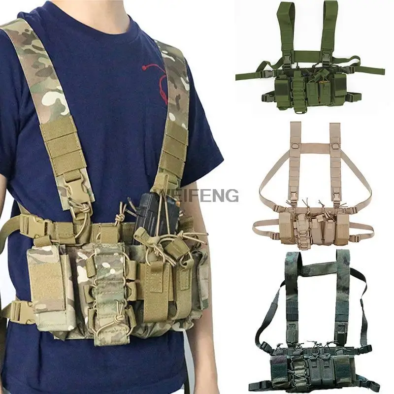 Tactical Chest Rig Bag Molle Airsoft  Vest with Magazine Pouch Holster Hunting Functional Two Way Walkie Talkie Holder