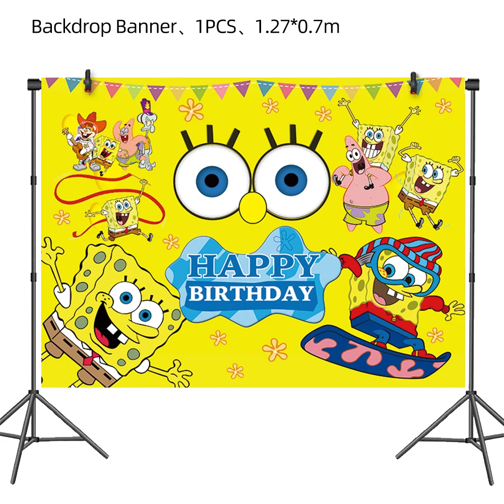 Juego de decoración de Bob Esponja para fiesta de cumpleaños, juego de globos, vajilla desechable, taza, cuchillo, tenedor, suministros para Baby