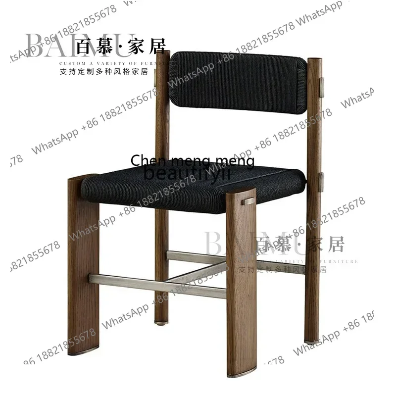 New arrive Wabi Sandy Wind Medieval Solid Wood Dining Chair Designer Retro Desk Chair Simple Homestay Handmade Braided Rope Leis