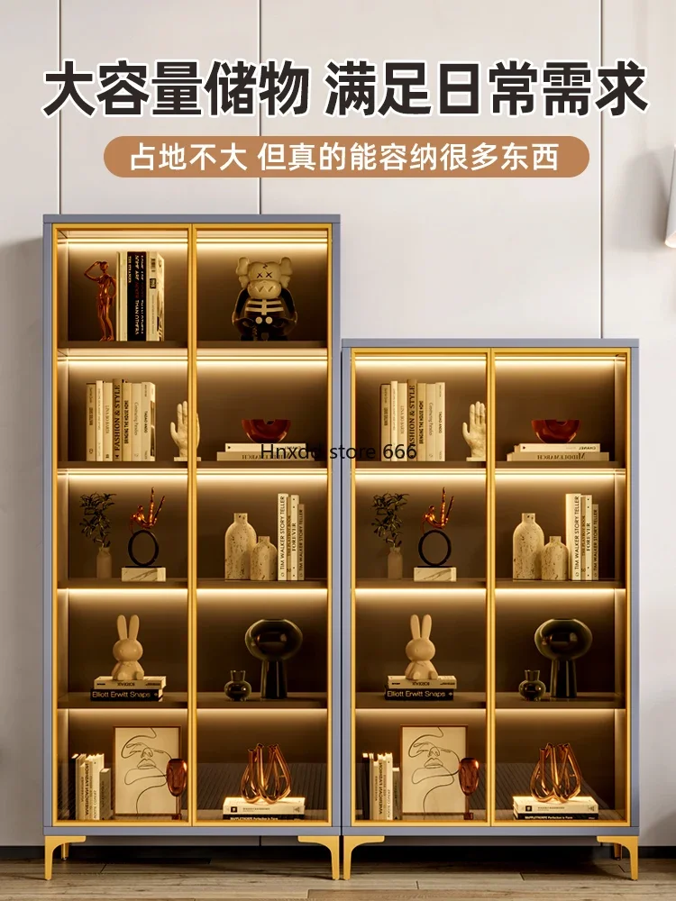 Dust-proof bookcase with glass door figure display cabinet light luxury storage against the wall