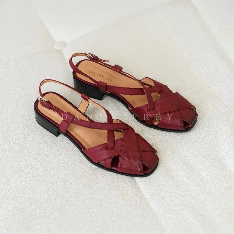 

2026 New Vintage Knitted Head-Bodice Sandals - Women's Model - Opened Front Straps with One-Button Closure and Soft Soles