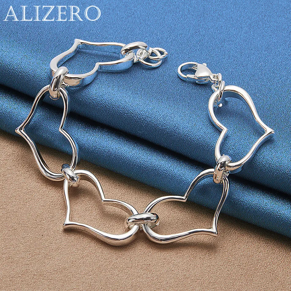 ALIZERO 925 Sterling Silver Big Hearts Chain Bracelets For Women Charms Wedding Engagement Party Gifts Fashion Jewelry