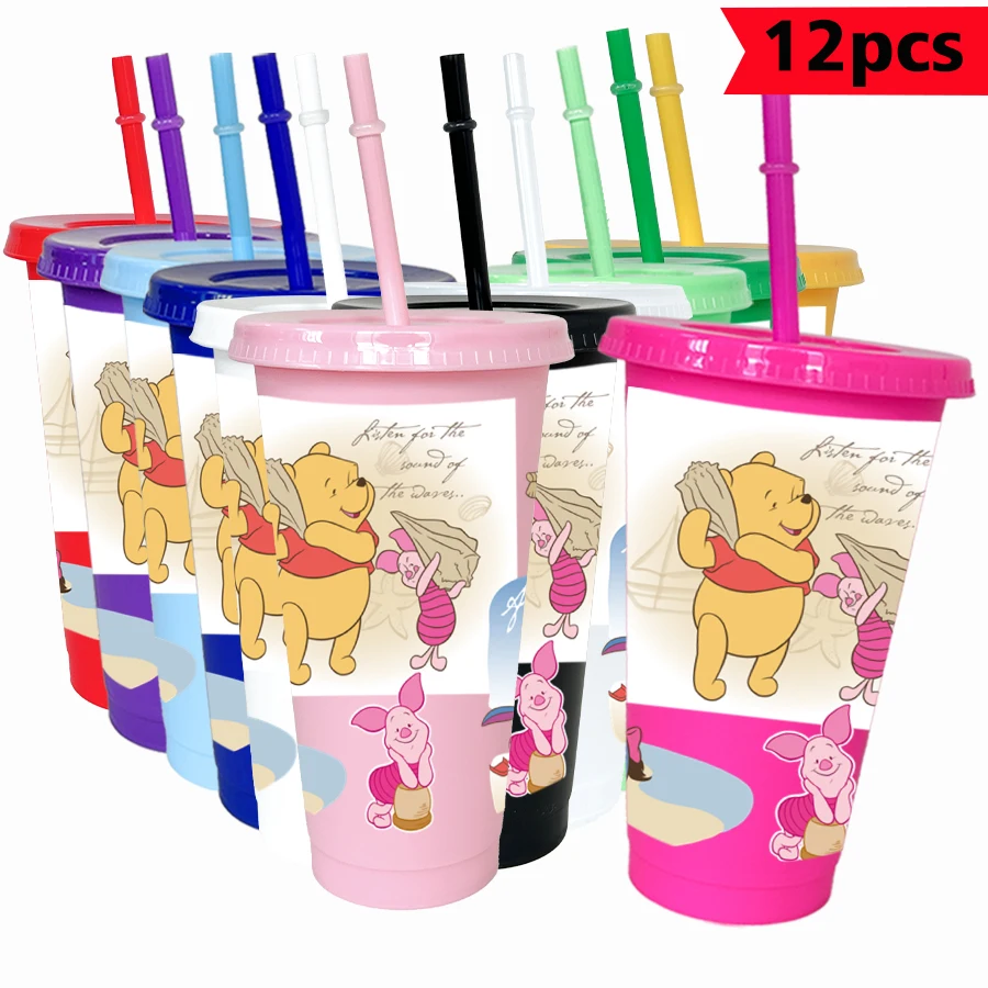 

12 pcs/pack Disney, Winnie the Pooh, Piglet 26oz colorful plastic tumbler birthday party drinking utensils juice coffee cup