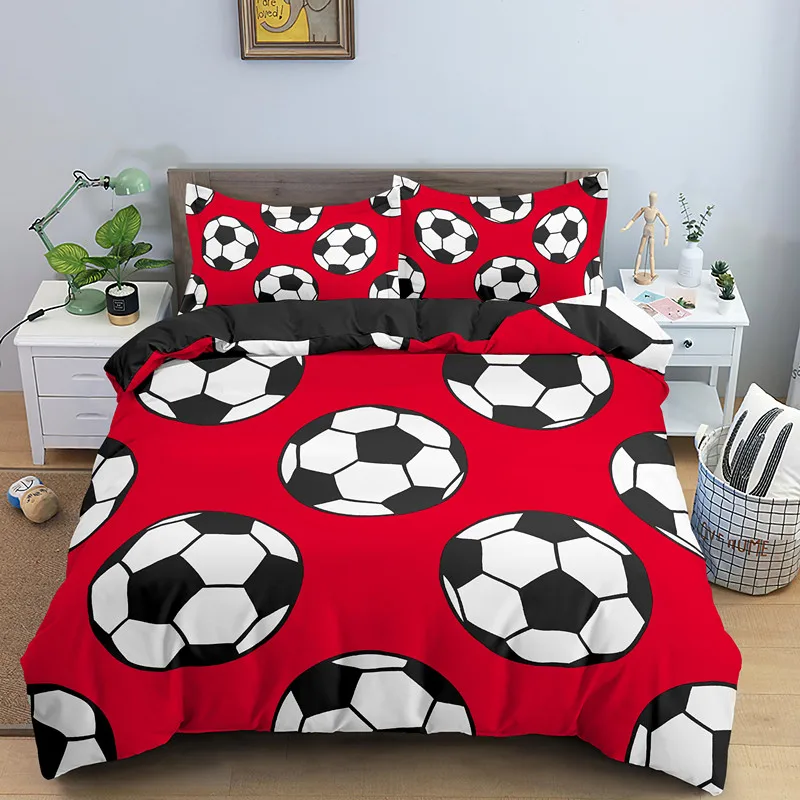 Football Duvet Cover Microfiber Soccer Comforter Cover 3D Sports Ball Theme Bedding Set Twin Full King For Boys Teens Adult Room