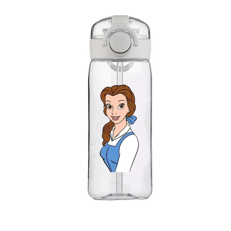 Disney Anime Beauty and the Beast Straw Cup Child Water Cup Food Grade Belle Prince Adams Cartoon Plastic Kettle Anti-drop Cup