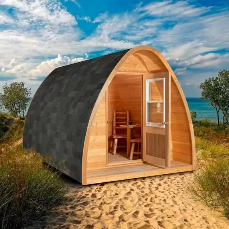 Cedar Triangle Outdoor Sauna, Weather Resistant Wooden Sauna Cabin for Home Use
