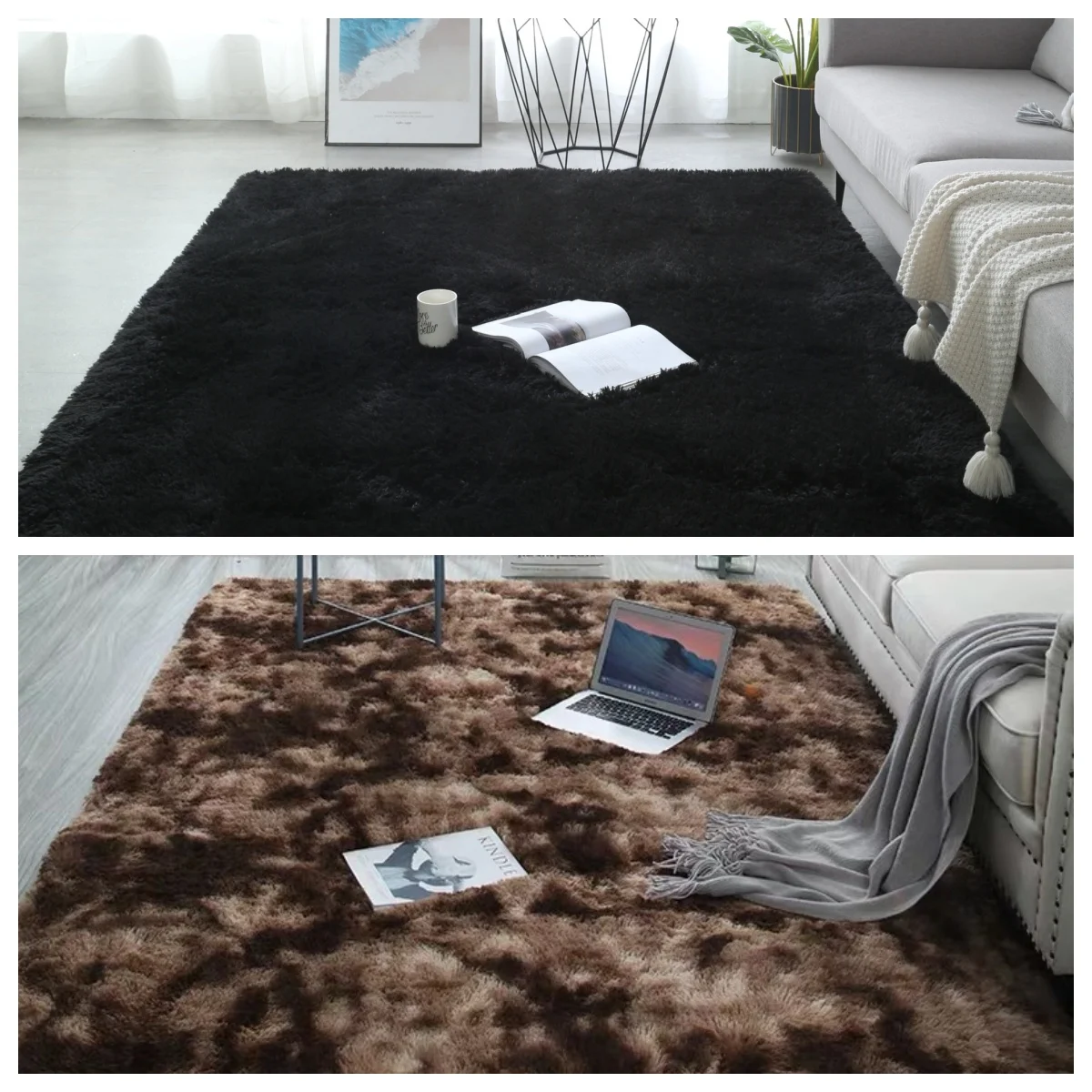 VIKAMA Batik-flauschige Teppiche für Wohnzimmer-Dekoration, Nachttisch-Teppich, warme Plüsch-Fußmatten, Kinderzimmer-Spielmatten, pelziger Teppich – Detail 13