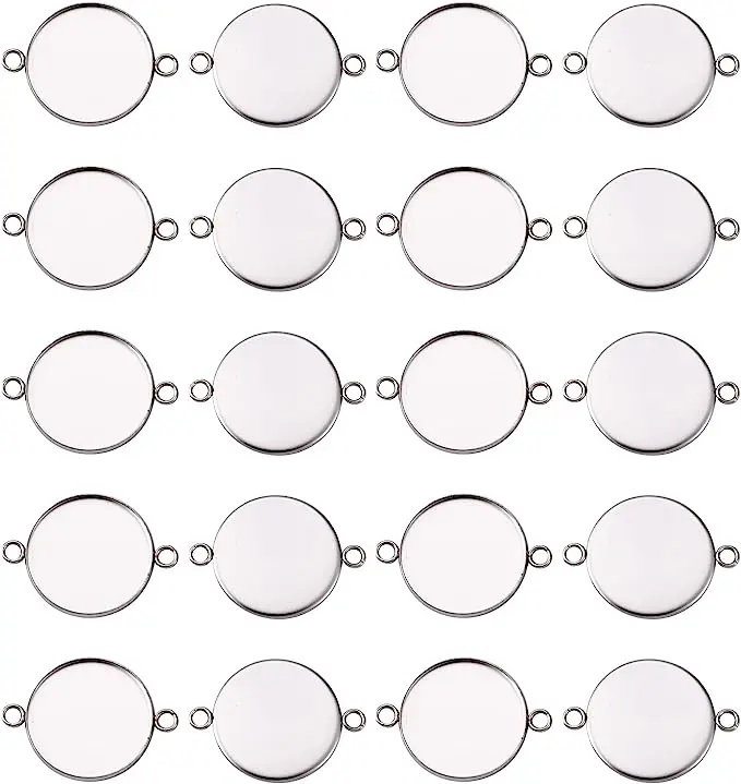 10 sztuk Bezel ze stali nierdzewnej tace ustawienie złącza przekładki okrągła podwójna pętla Cabochon Cameo baza DIY biżuteria bransoletka naszyjnik