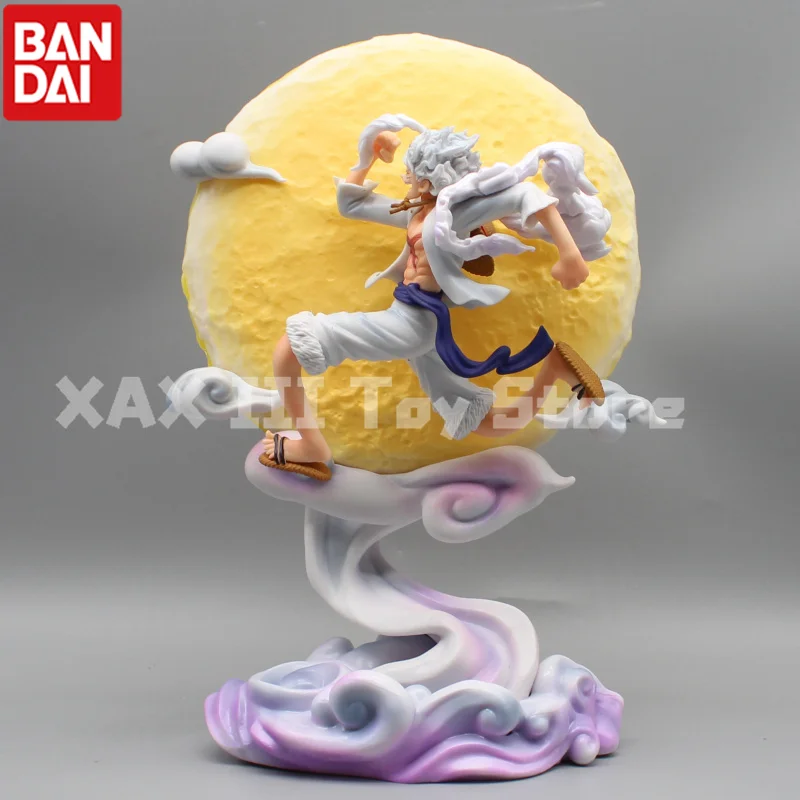 Figuras de uma peça dos desenhos animados nika luffy figura com luz da lua anime estátua estatueta coletar ornamentos modelo coleção brinquedos presente