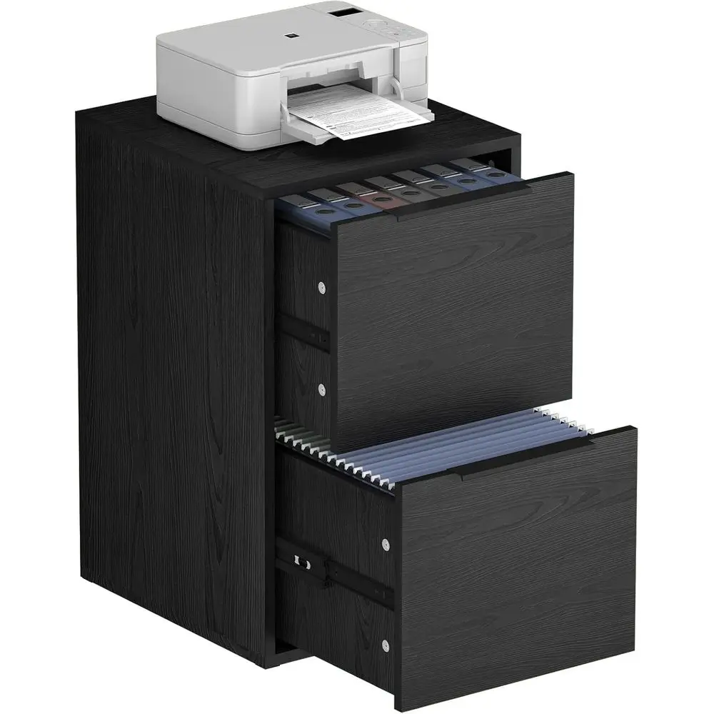 2-Drawer Wooden Home Office File Cabinet, Letter Size, Black Metal Storage Cabinet