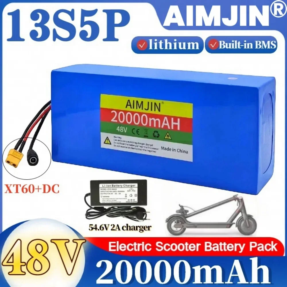 48V 20000mAh 13S5P 18650 Lithium ion Battery Pack / Rechargeable battery Built-in BMS 500-1000W For Electric Bicycles Scooters