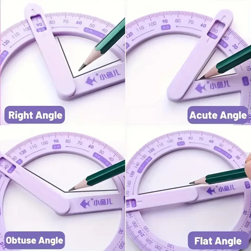 360° Rotatable Protractor Set Math Angle Measuring Tool Geometry Learning for Students Demonstration Gauge Educational Supplies