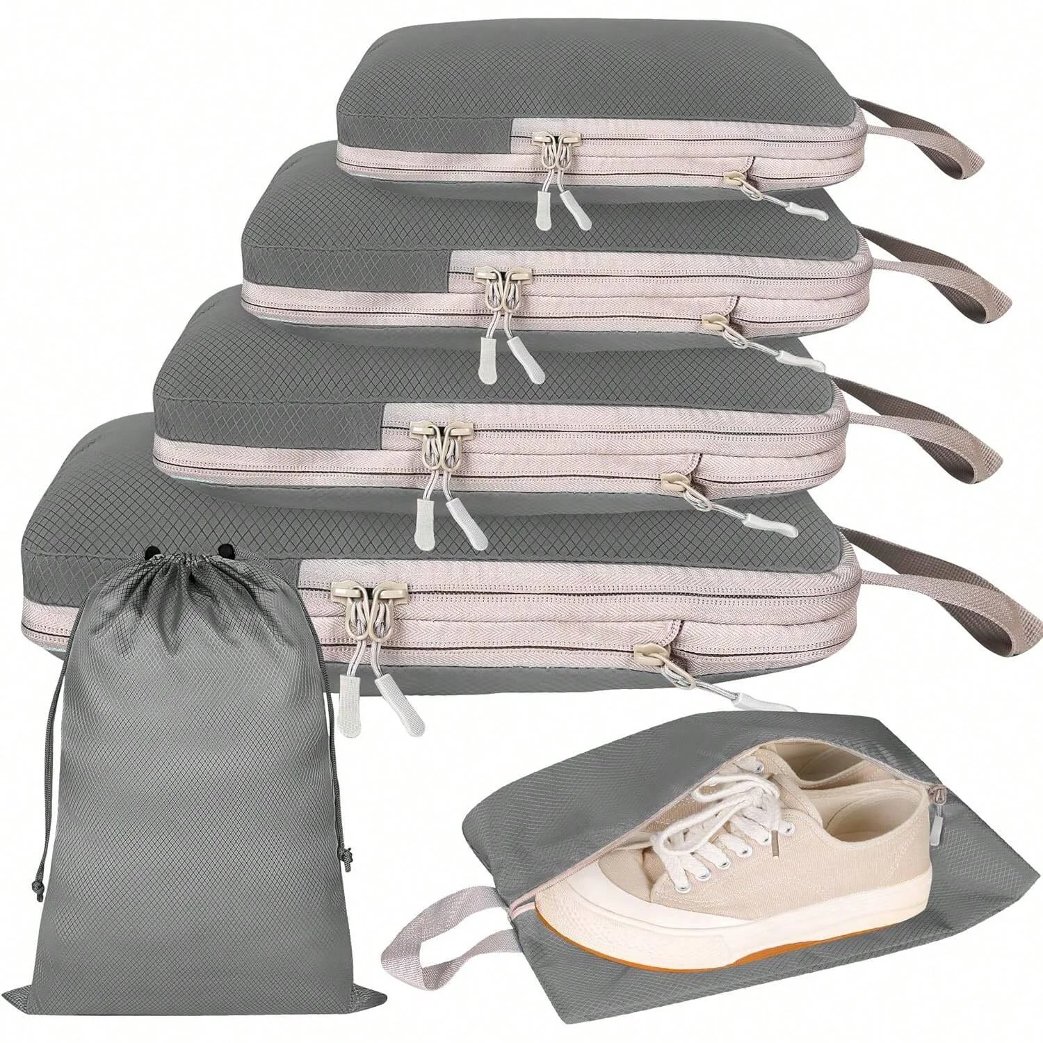 Set/6 Stück komprimierbare Verpackung Reise Aufbewahrungstasche Würfel wasserdichter Koffer Nylon tragbar mit Handtasche Gepäck Organizer Ryanai – Detail 3