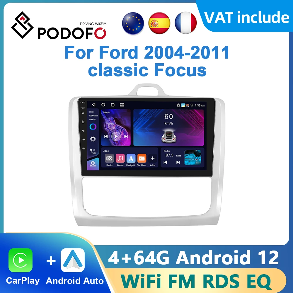 Podofo Android Carplay Car Radio For Ford Focus 2 MK2 2004-2011 Android Auto Multimedia Player GPS Navigation RDS Radio