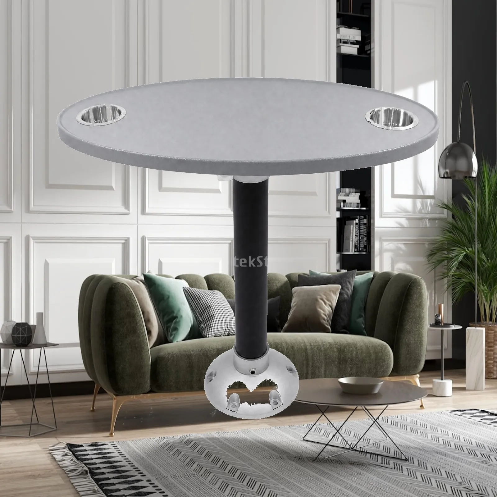 Oval Boat Tea Table Easy-Install Boat Table with Cup Holders Removable Waterproof for Boats, Yachts