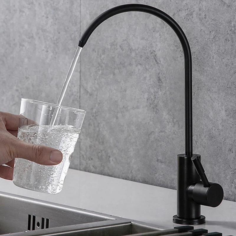 Drinking Faucet Kitchen Filter Faucets Black 304 Stainless Steel Brushed Single Cold Water Purifier Kitchen Tap