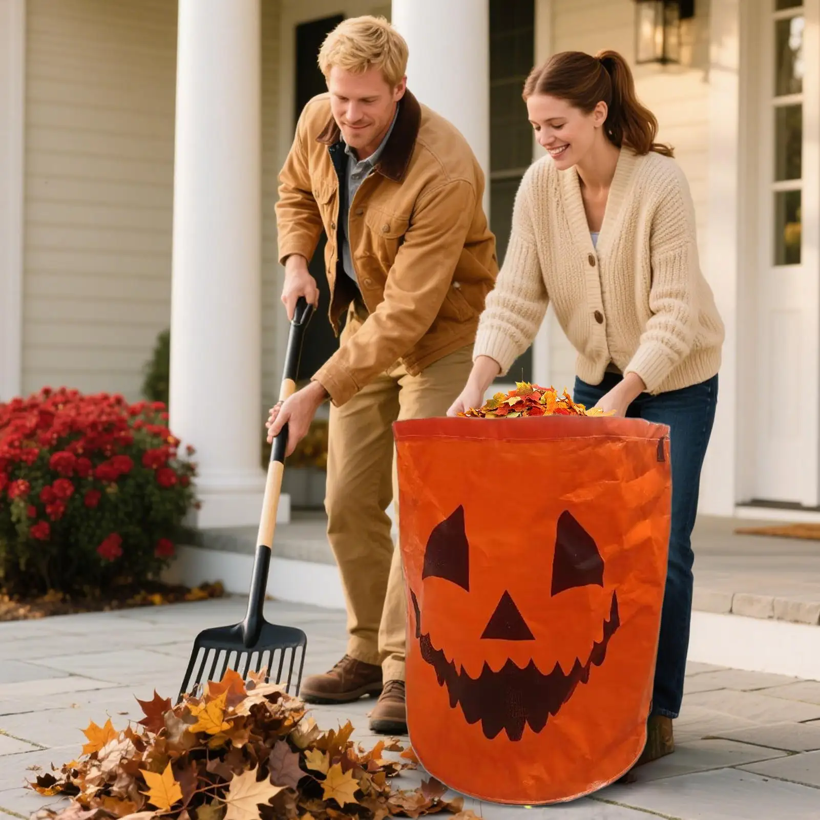 Мешок с тыквенными листьями, многоразовые сумки с тыквенными тематическими листьями, 272 л, наружное украшение, контейнер для мусора с осенней ручкой для садовой игровой площадки