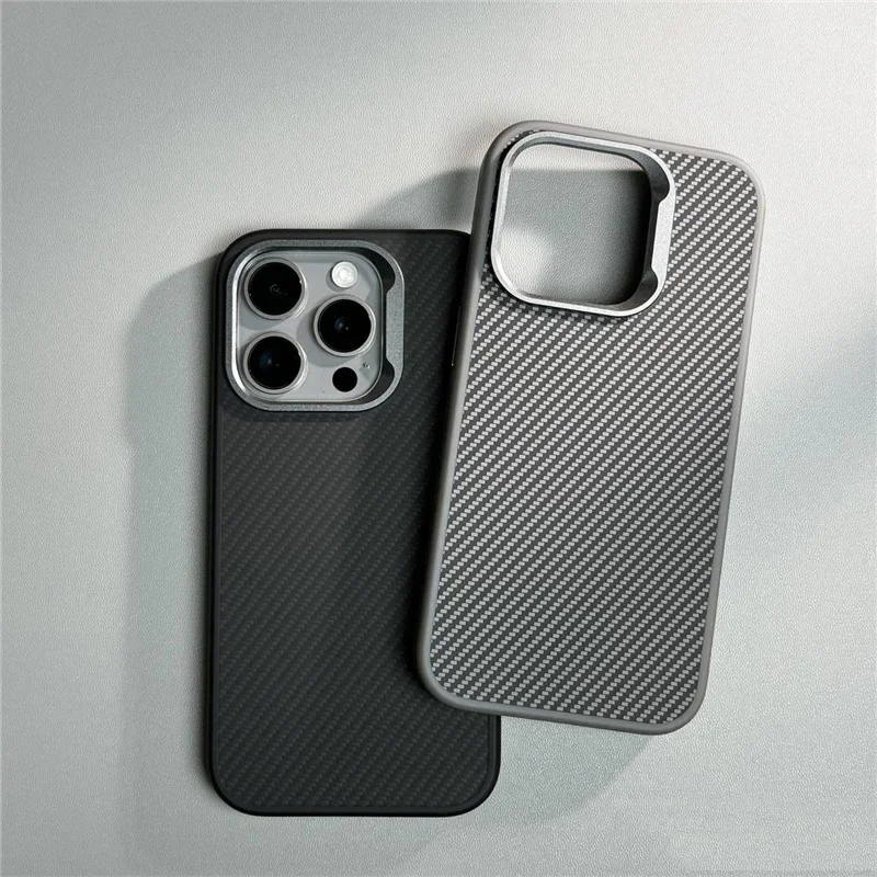 Luxury Alloy Lens Carbon Fibre MagSafe Phone Case for iPhone 14 15pro max 15 13 Pro 12 Wireless Charging Bumper Shockproof Cover