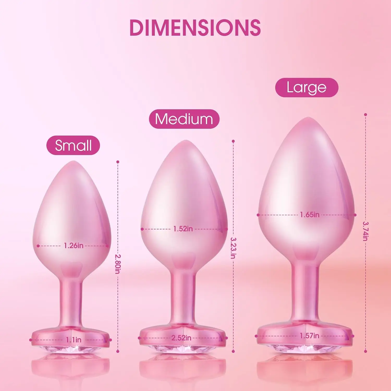 Pink Butt Plug Anal Adult Sex Toys with Crystal Diamond Heart Base for Women Men Beginners and Advanced Users Prostate Massage view 2