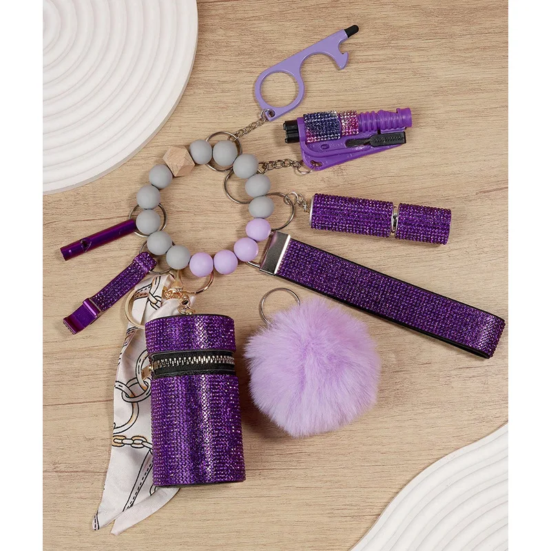 9 unids/set DIY llavero de autodefensa conjunto productos de seguridad para mujer llavero de autodefensa