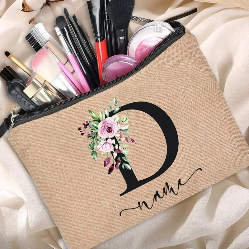 Customized Personalized Name Cosmetic Bag Bridesmaid Clutch Outdoor Travel Beauty Linen Makeup Bag Bachelor Party Lipstick Bag