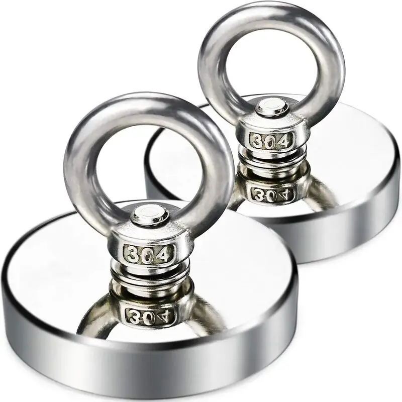 High Strength Round Rare Earth Magnet Double-Sided Pull Force Heavy Duty Magnet with Eyebolt for Salvage & Recovery