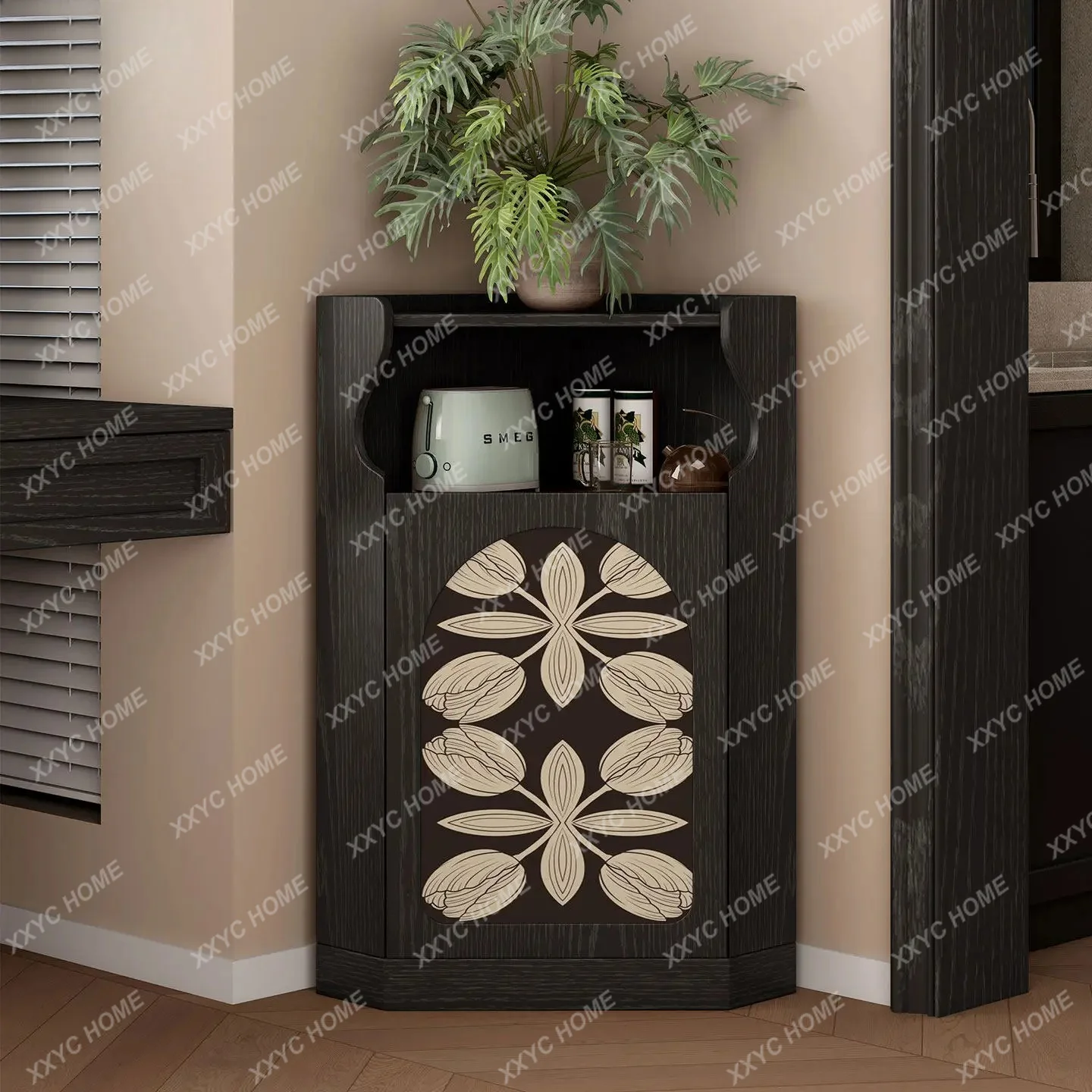 

retro style solid wood triangular cabinet fan geometry decorative edge cabinet